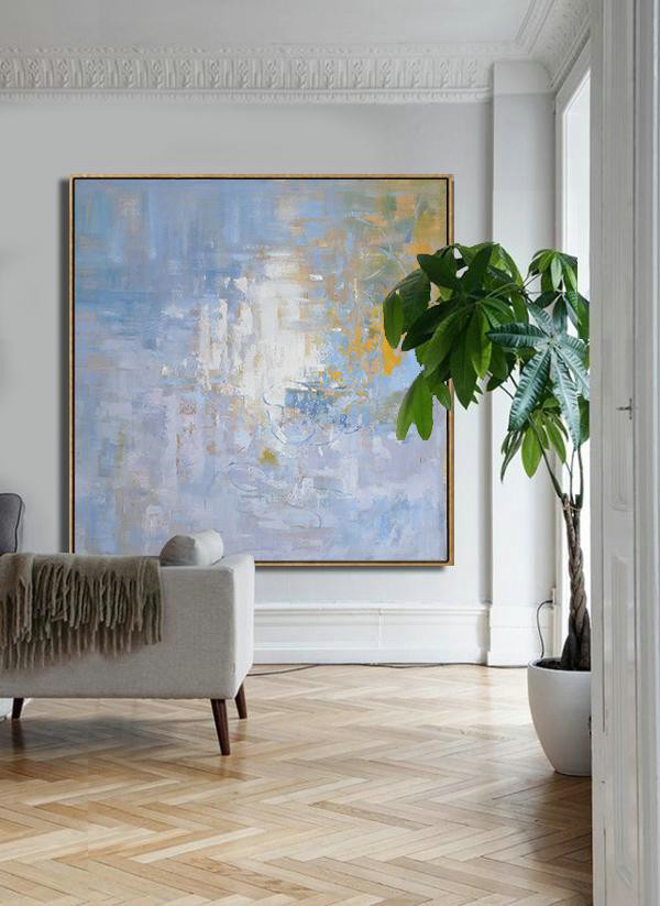 Large Abstract Painting On Canvas,Abstract Landscape Oil Painting,Modern Art Abstract Painting,Purple Grey,White,Yellow